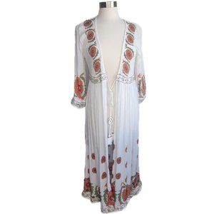 Soft Surroundings Front Tassel Tie Floral Embroidered Cover up